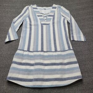 BCBGMAXAZRIA Striped Lace Up V Neck Dress Women's Size Small Blue White‎ Casual